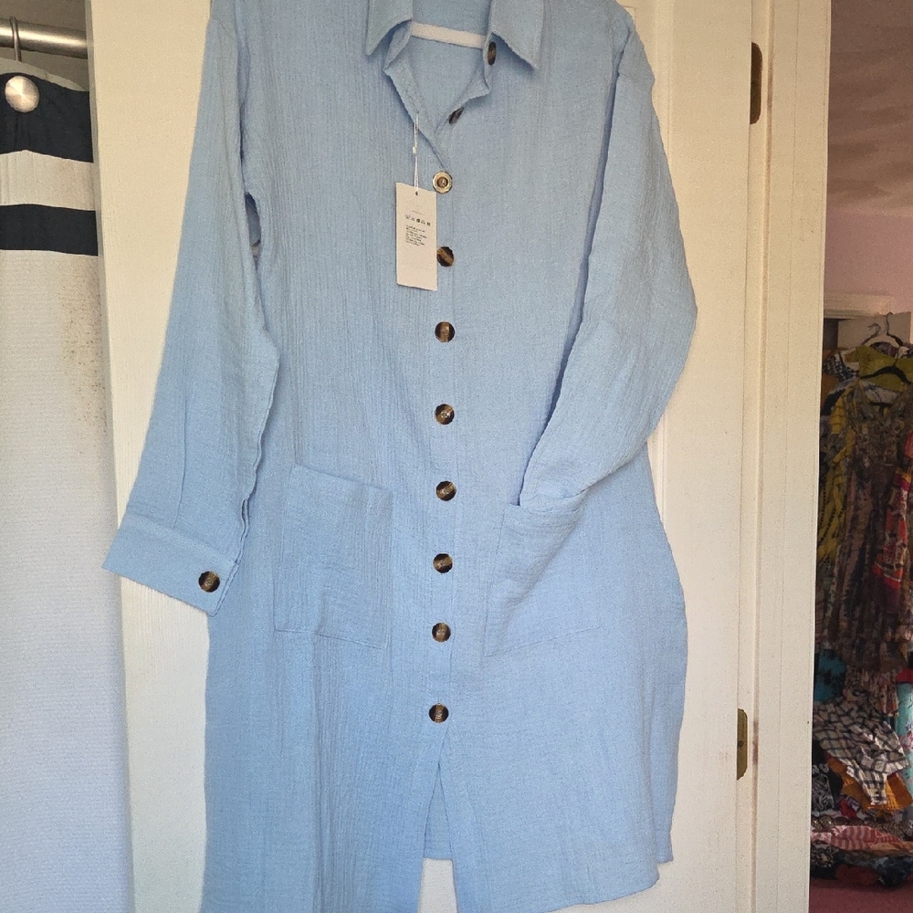 Sky Blue Long Sleeve Blazer Dress